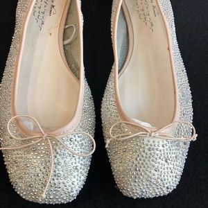 Square toe beaded blush ballet flats